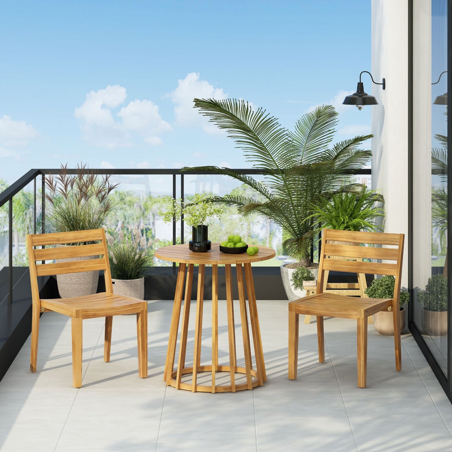 Outdoor Dining Side Chair Set of 2 - Teak Finish