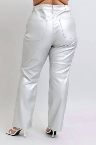 Trendsi - Women's Judy Blue Full Size High Waist Silver Faux Leather Pants Plus Size