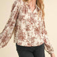 &Merci - Floral Print Lace Eylete Long Sleeve Top