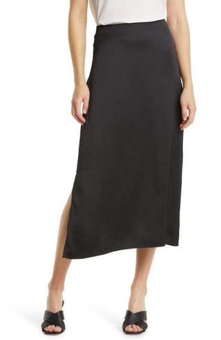 Halogen Black Satin Midi Skirt - XX-Small Petite