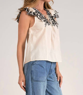 Elan - Lace Up Embroidered Top