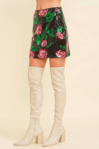 Cloud Ten - Flower Sequin Mini Skirt