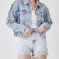 Risen - Full Size Button Down Cropped Denim Jacket