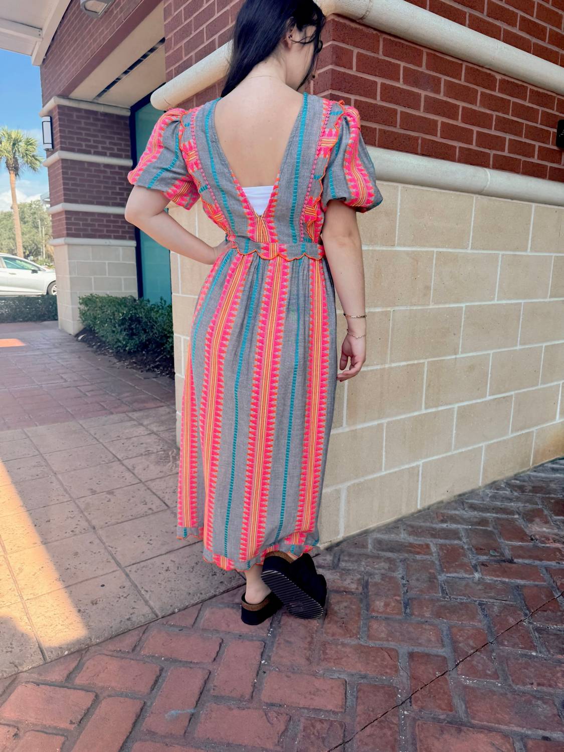 America & Beyond - Starlette Stripe Embroidered Dress