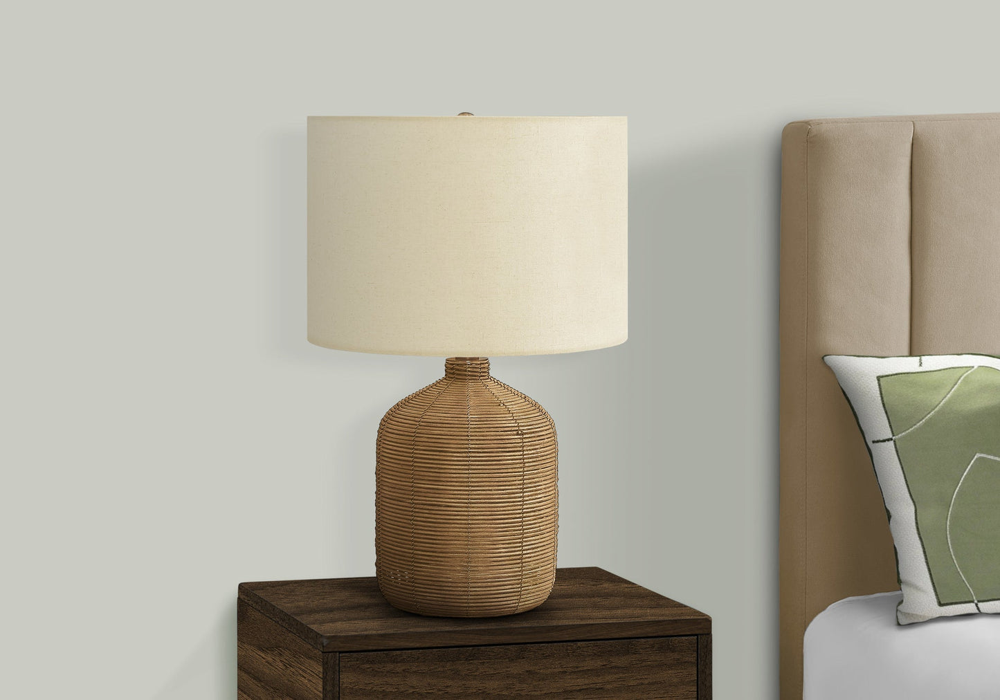 23'' Brown Rattan Table Lamp with Beige Shade