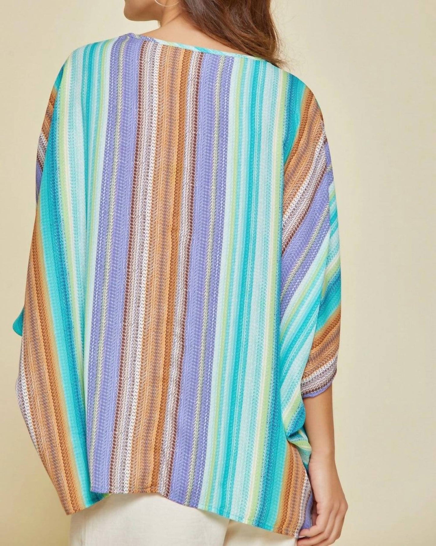 Andree By Unit - Striped Embroidered Poncho Top