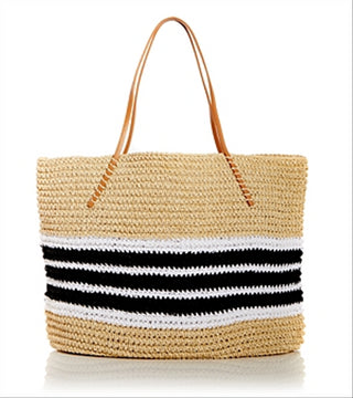 Aqua Women's Trio Striped Straw Tote Bag Natural