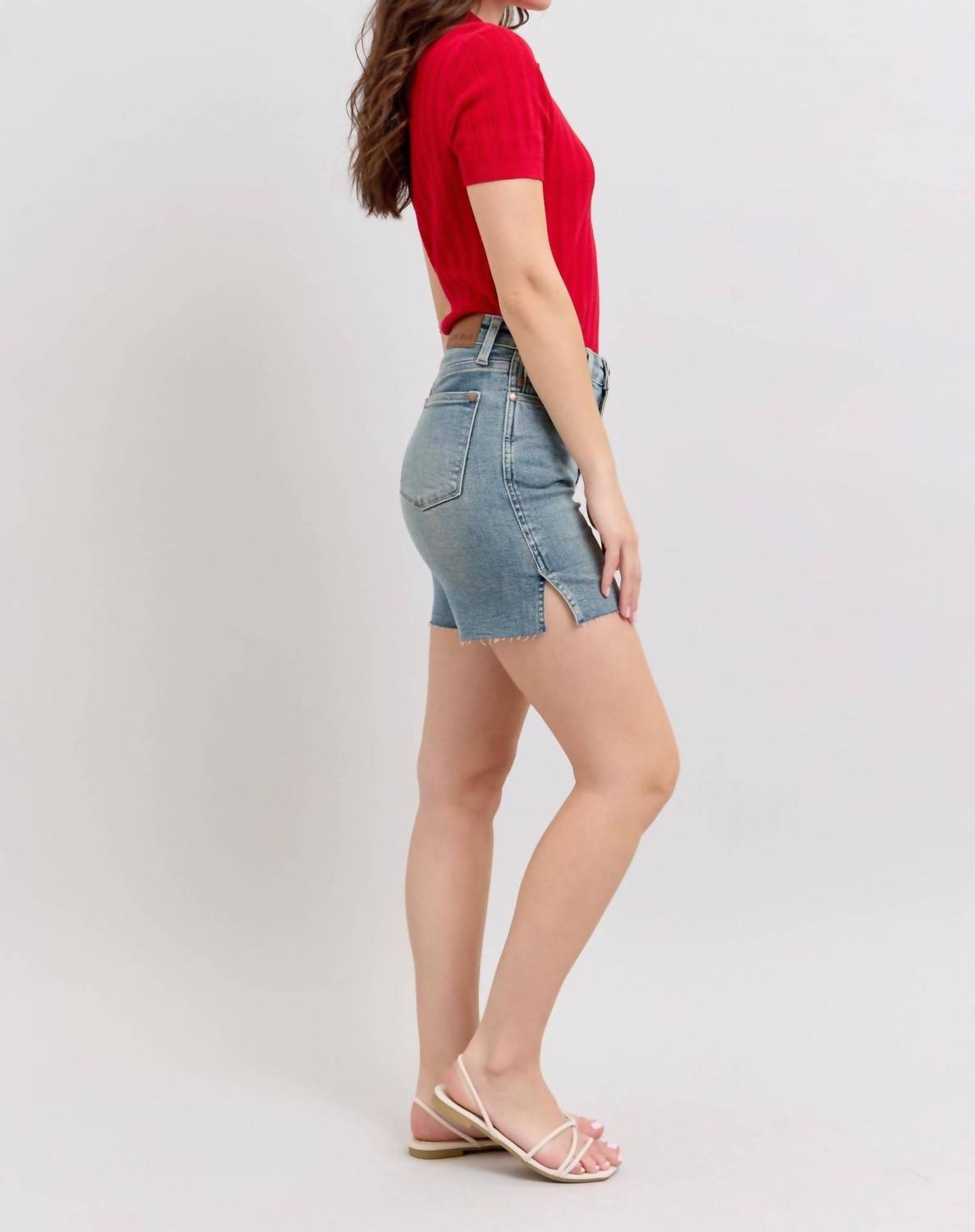 Judy Blue - High Waist Vintage Wash Side Slit Denim Short