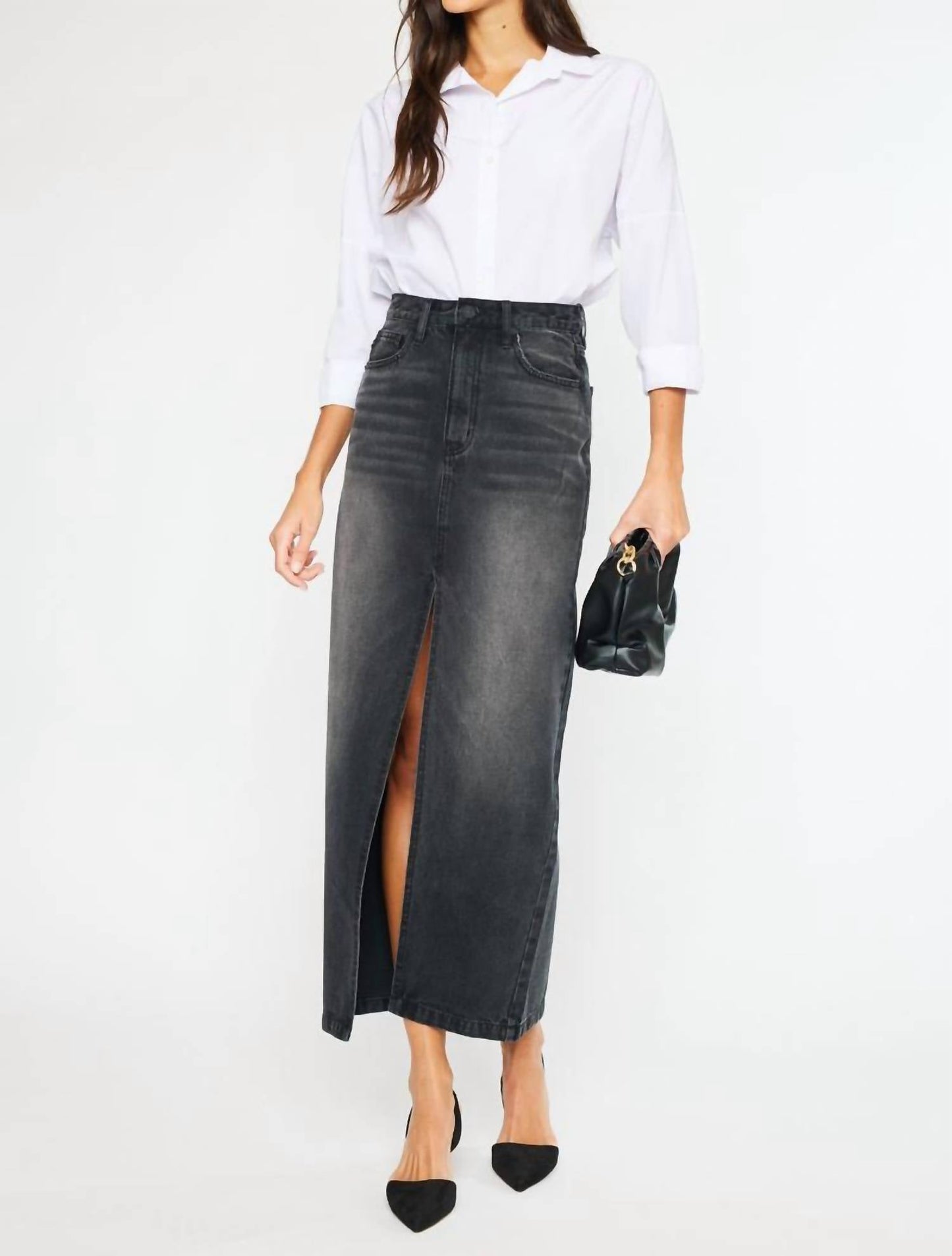 Kancan - Denim Maxi Skirt With Front Split