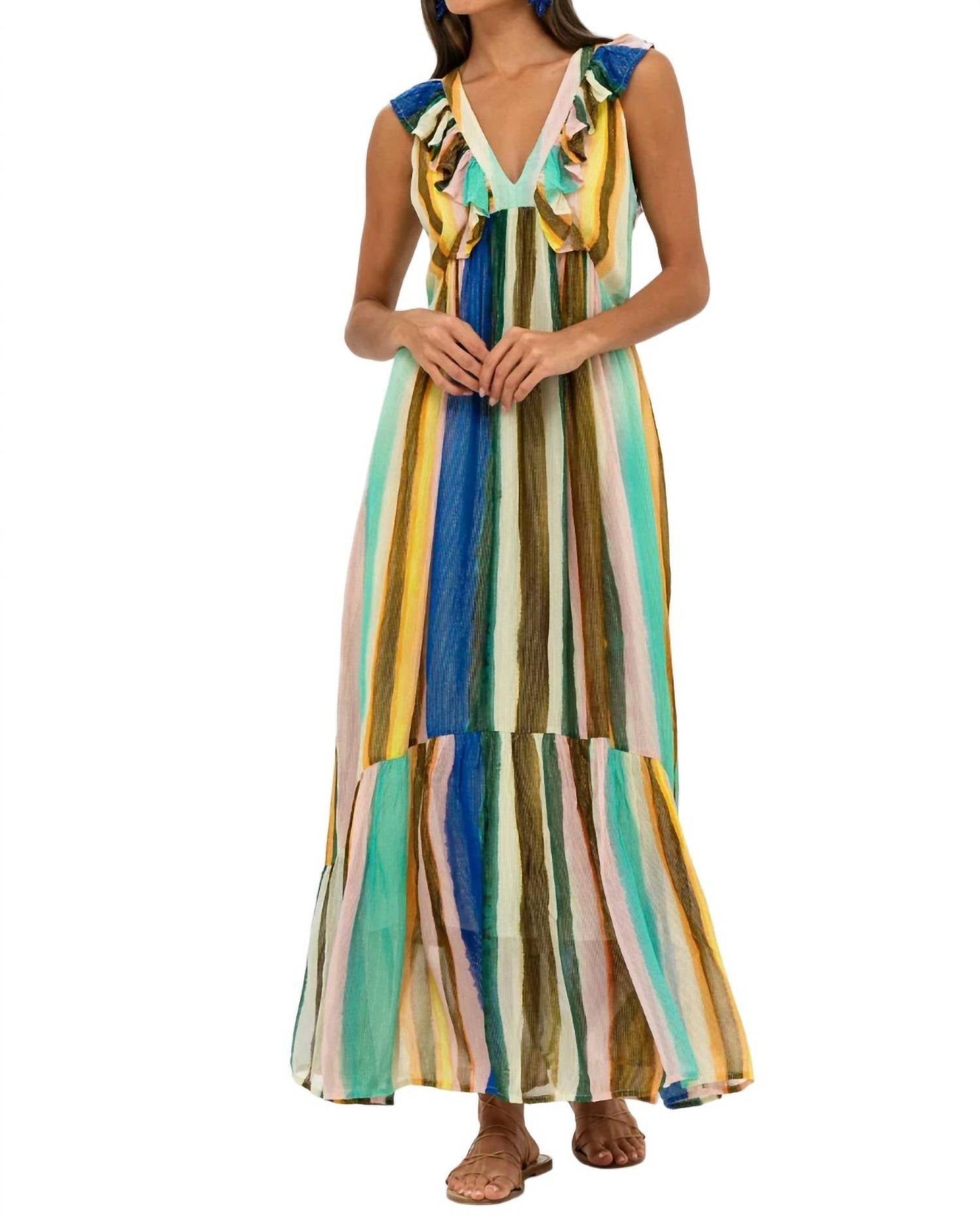 Oliphant - Ruffle V-Neck Maxi Dress