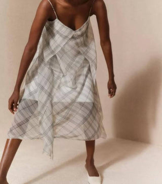 Vince - Fenced Plaid Sheer Panel Midi Dress