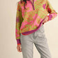 &Merci - Floral Knit Mock Neck Half Zip Pullover
