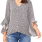 Vince Camuto Print Ruffle Sleeve Popover Blouse in New Ivory  Size X-Small