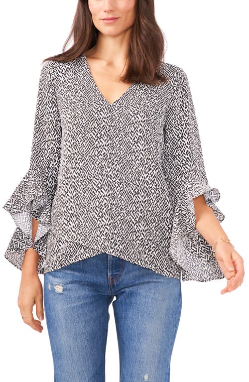 Vince Camuto Print Ruffle Sleeve Popover Blouse in New Ivory  Size X-Small