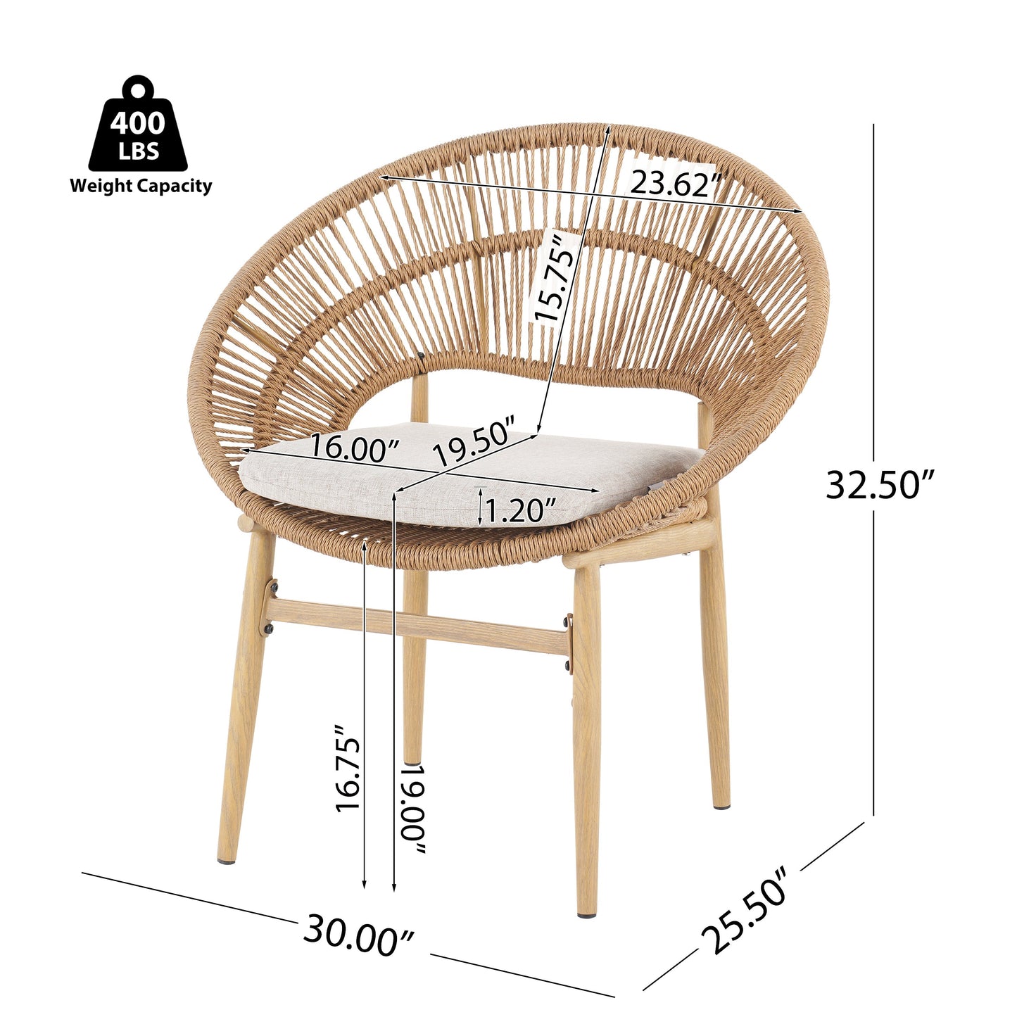 Cyril Outdoor Wicker Papasan Style Dining Chair with Teak Finished Legs - Set of 2