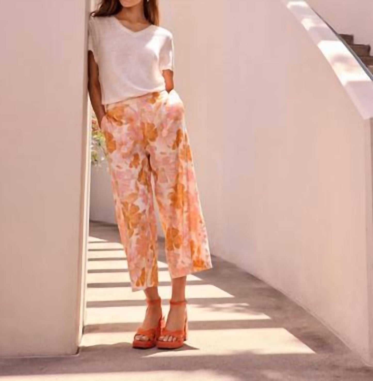 Charlie B - Printed Linen Blend Cropped Pull-on Pants