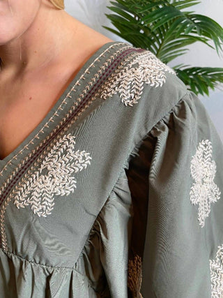 Entro - Embroidered V-neck Dress