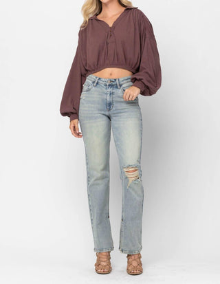 Judy Blue - High Waist Destroyed & Inseam Slit Straight Denim Jeans