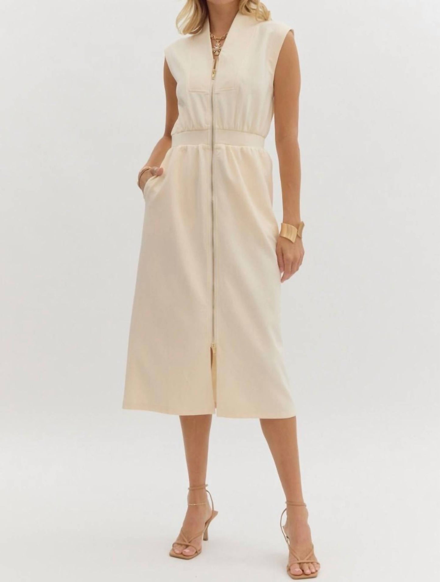 Entro - Sleeveless Zip Up Midi Dress