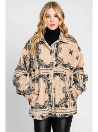 Elleborn - Paisley Sherpa Button Down Jacket