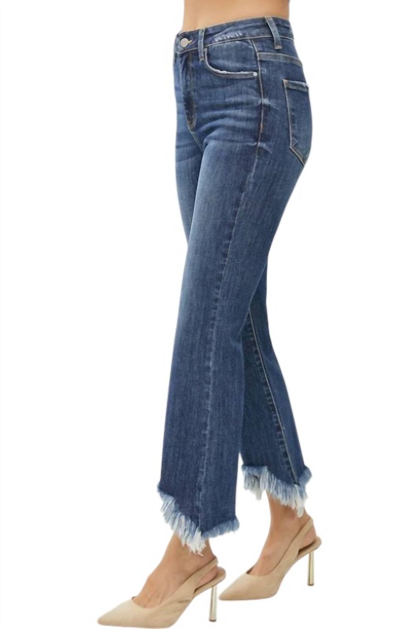 Risen - High Rise Frey Hem Ankle Bootcut Jeans