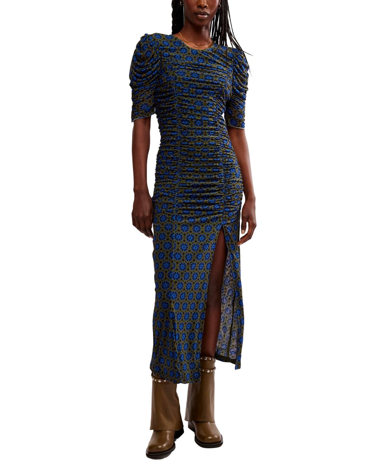 Free People - Briella Printed Ruched Midi Dress