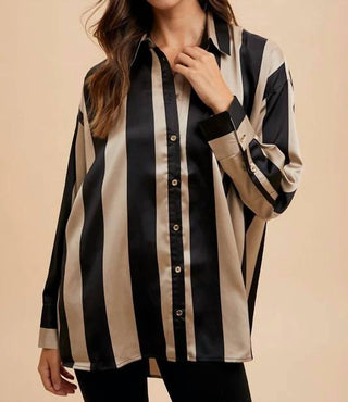 Anniewear - Striped Dropped Shoulder Button Down Shirt