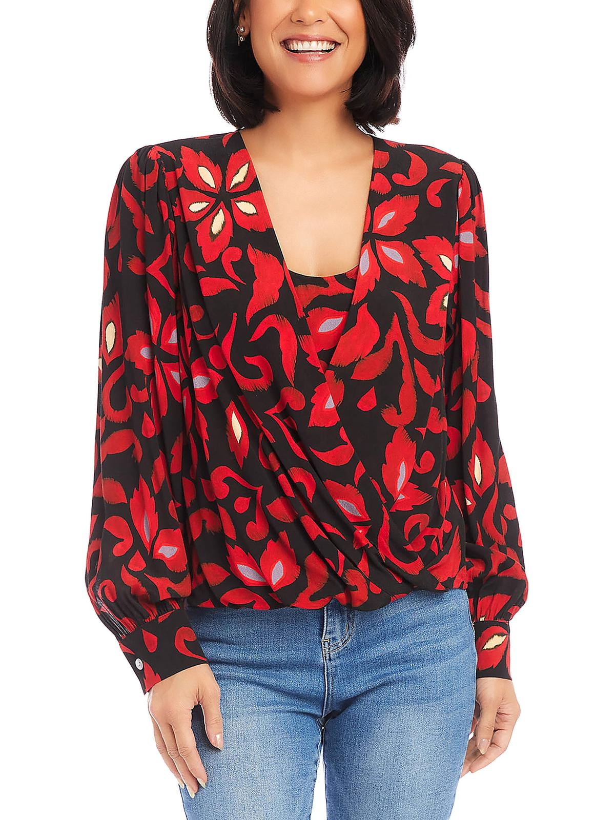Karen Kane Printed Crossover Top Red