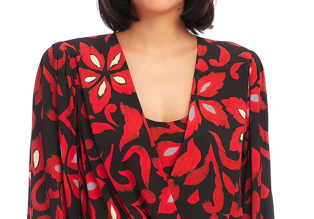 Karen Kane Printed Crossover Top Red
