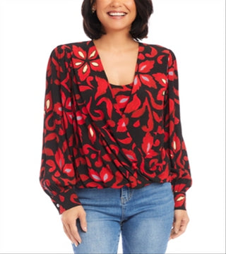 Karen Kane Printed Crossover Top Red
