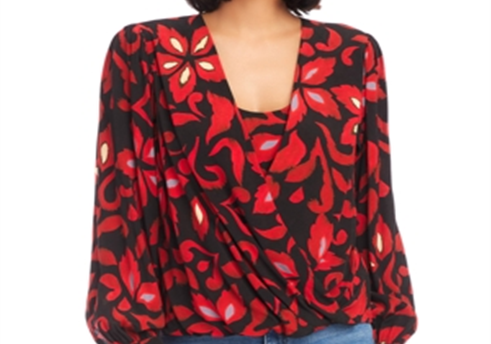 Karen Kane Printed Crossover Top Red