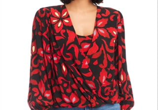 Karen Kane Printed Crossover Top Red