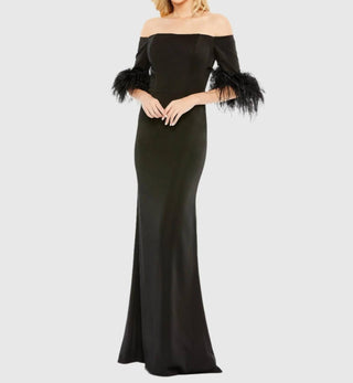 Mac Duggal - Feather Trim Off The Shoulder Column Gown