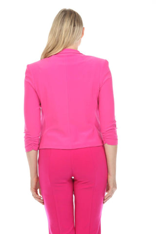 Joseph Ribkoff - Open Front Ruched 3/4 Sleeve Cropped Blazer