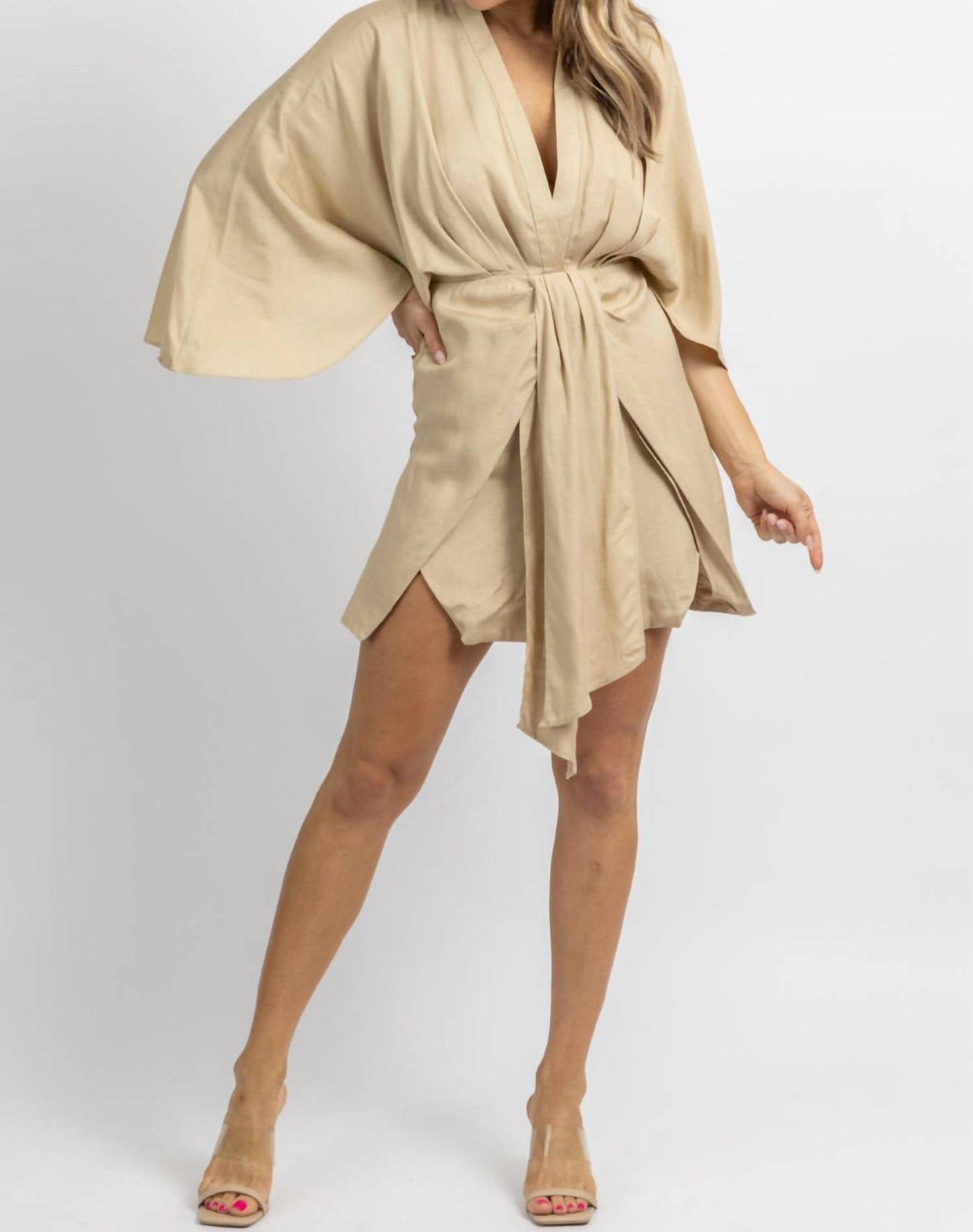 Mable - LINEN DOLMAN SLEEVE MINI DRESS