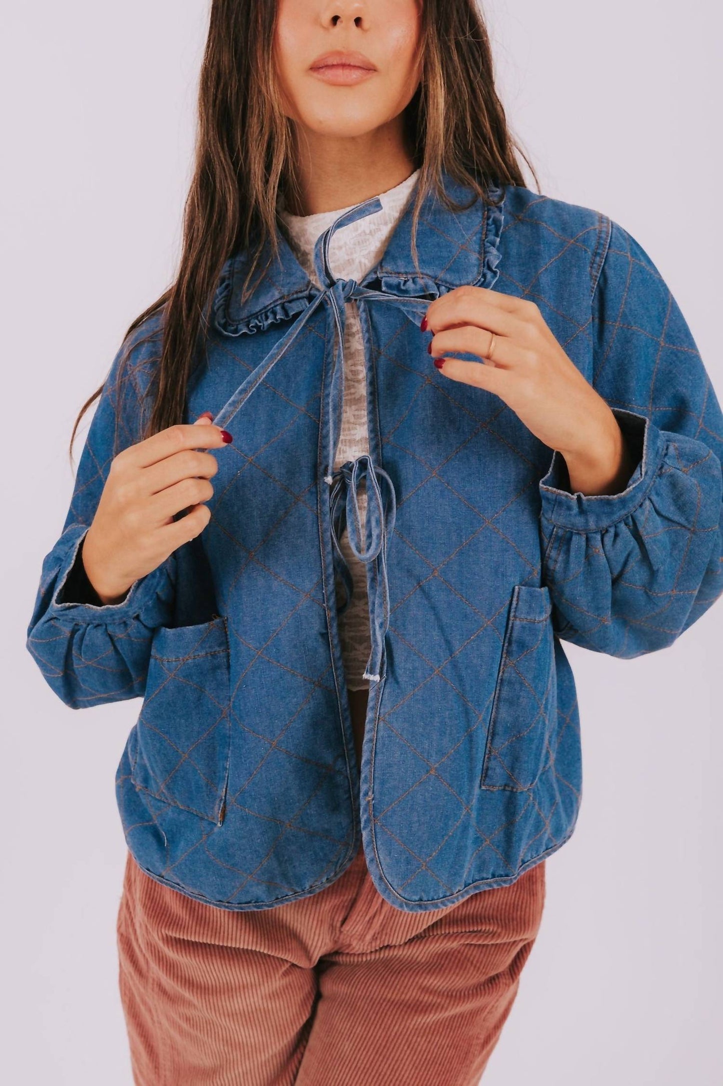 &Merci - Ruffle Ridge Quilted Denim Jacket