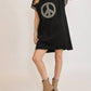 Trendsi - Umgee Peace Plaid Applique Short Sleeve Mini Dress