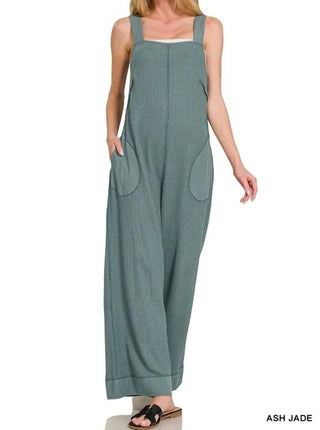 Zenana - Knit Waffle Wide Leg Overalls