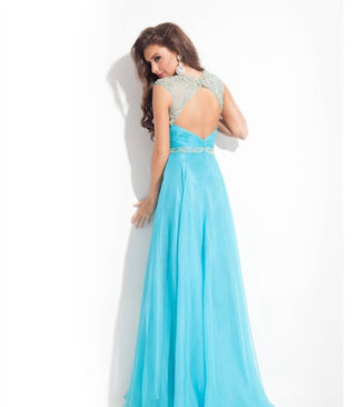 Rachel Allan - Beaded High Mesh Neckline Chiffon Gown