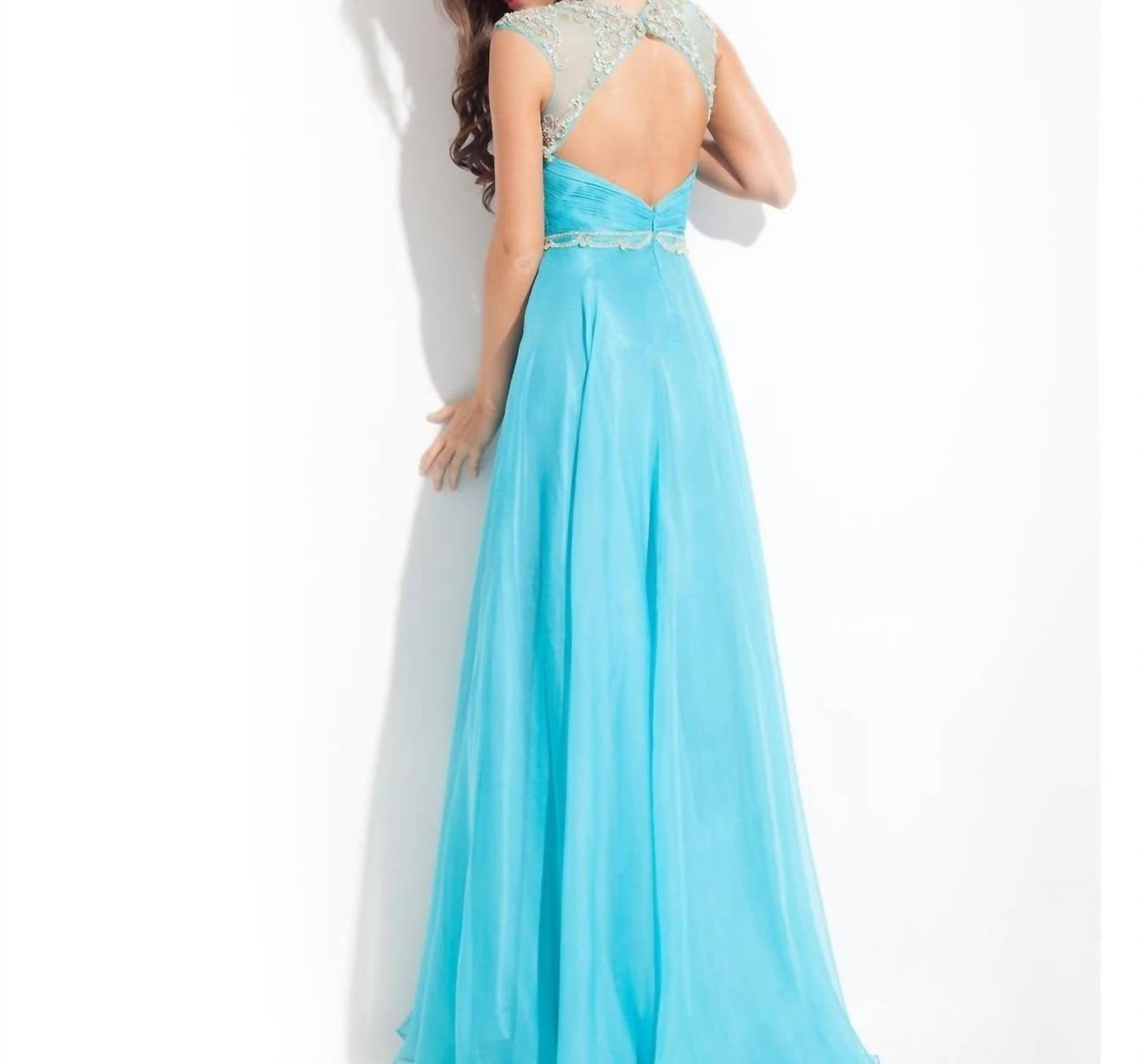 Rachel Allan - Beaded High Mesh Neckline Chiffon Gown