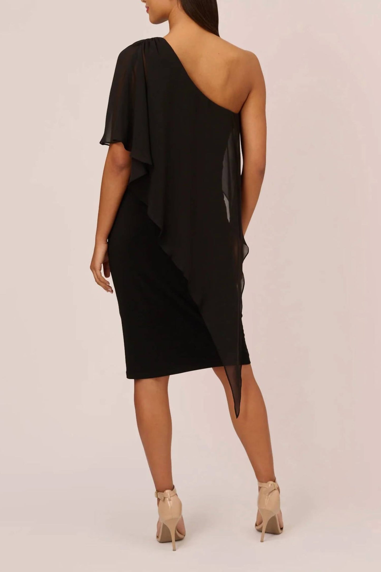 Adrianna Papell - One Shoulder Bodycon With Chiffon Cape Dress