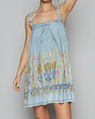 Pol - Embroidered Denim Dress