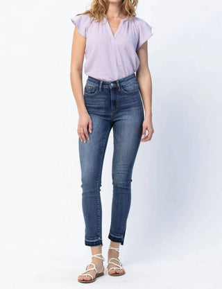 Judy Blue - Hi Waist Fray Slit Straight Leg Jeans