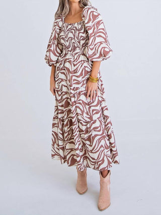 Karlie - Zebra Poplin Puff Sleeve Smock Maxi Dress