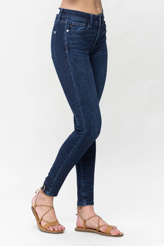 Judy Blue - Mid Rise Classic Crinkle Ankle Detail Skinny Denim Jeans