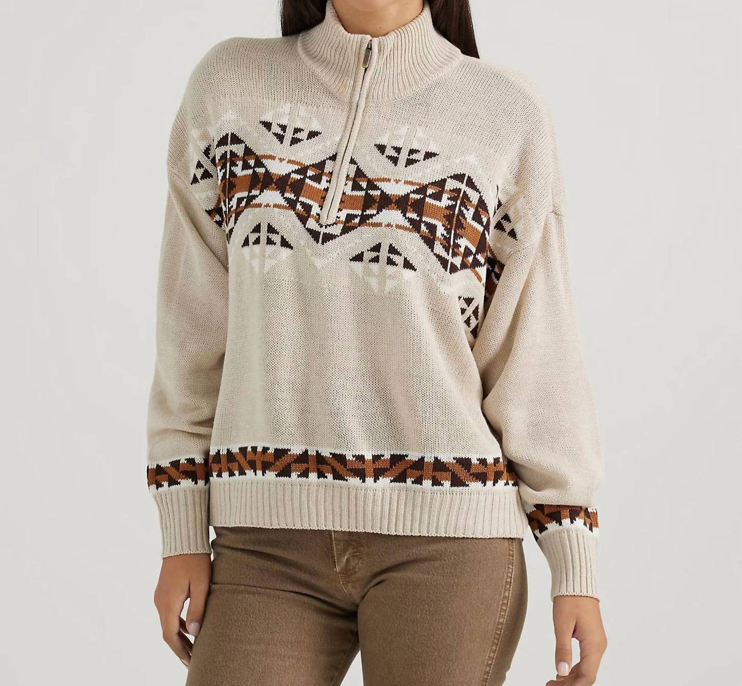 Wrangler - Retro Western Vintage Quarter Zip Relaxed Sweater