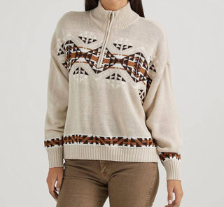 Wrangler - Retro Western Vintage Quarter Zip Relaxed Sweater