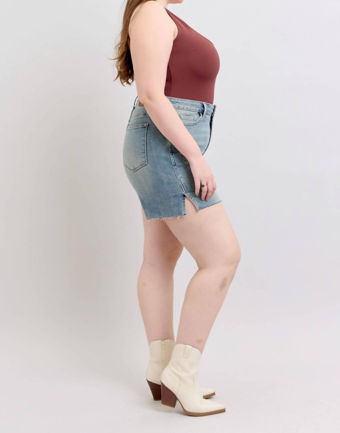 Judy Blue - High Waist Vintage Wash Side Slit Denim Short
