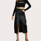Vibrant M.I.U - Front Slit Midi Coated Skirt