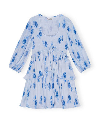 Ganni - Pleated Georgette Flounce Smock Mini Dress